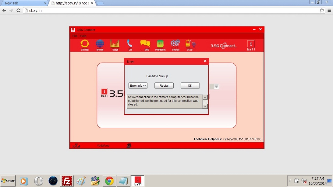 Iball 3.5G connect error 619a